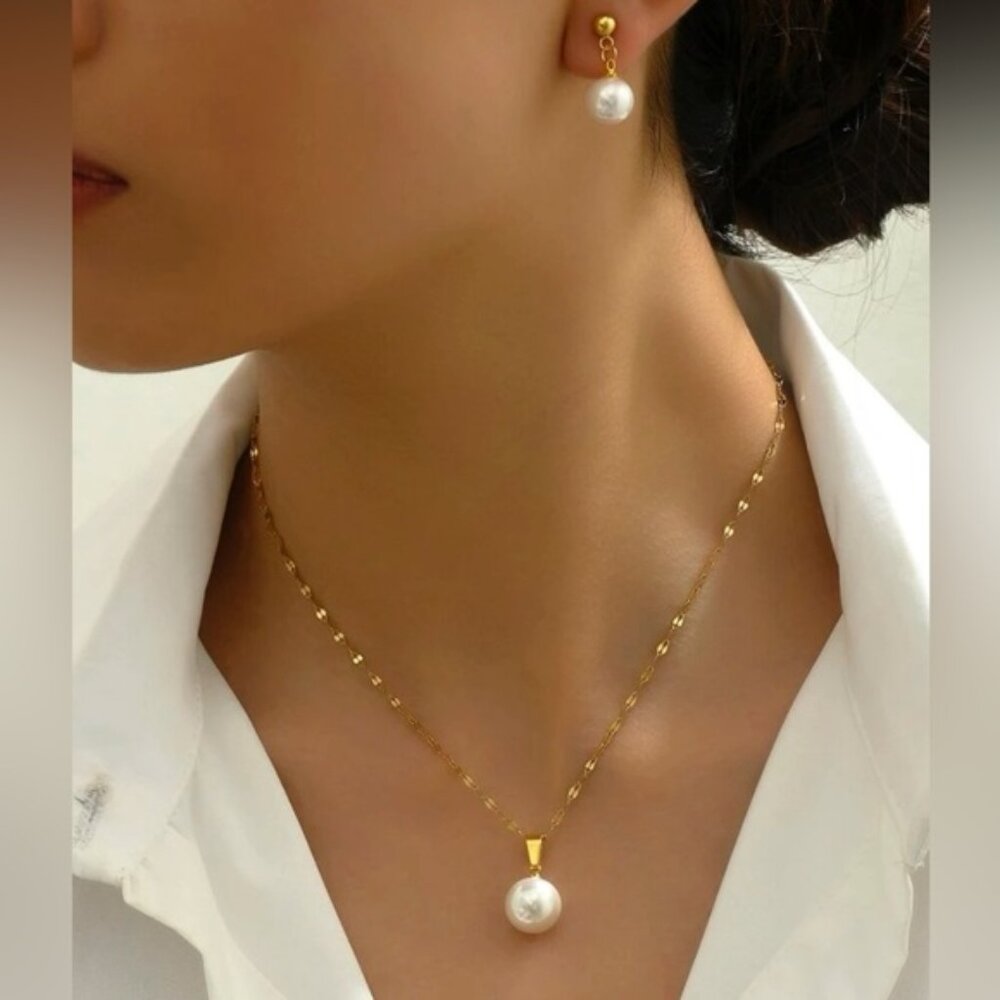 3pcs/Set Fashionable Faux Pearl Necklace, Collarbone Chain, And Earring Set